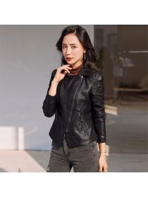 New style autumn plus size slim fit suit collar Pu leather jacket 