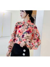 women's autumn floral chiffon shirt