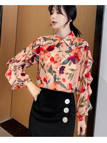 women's autumn floral chiffon shirt