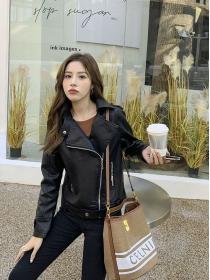 Autumn new Korean style plus size PU leather jacket
