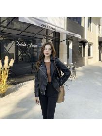 Autumn new Korean style plus size PU leather jacket 