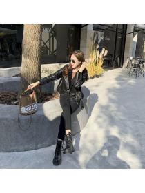 Autumn new Korean style plus size PU leather jacket 