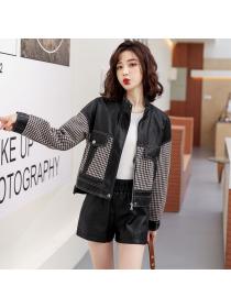 Autumn new Korean style casual short pu leather jacket 