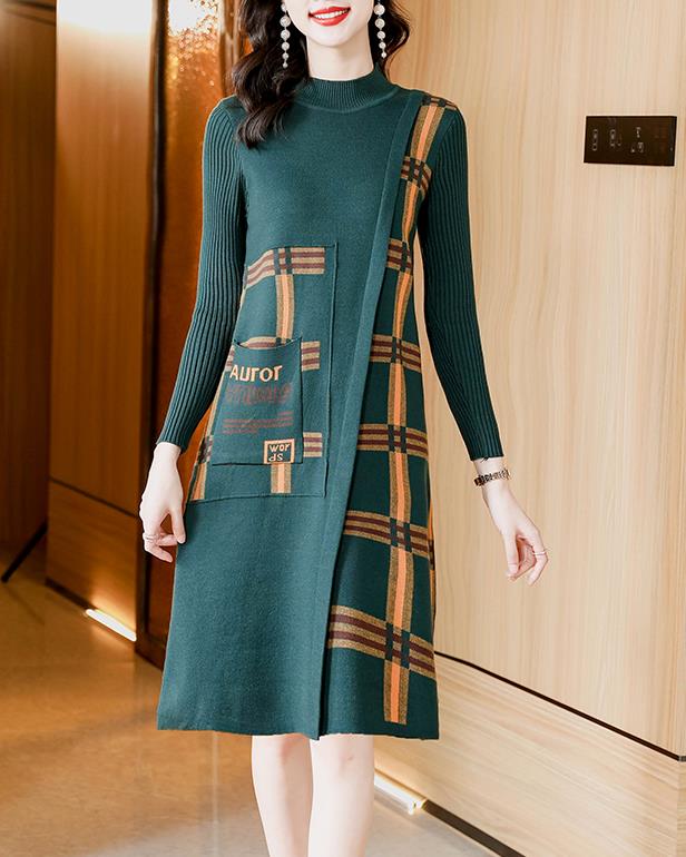 Outlet Grid Printing Fashion Show Waist Dress