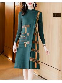 Outlet Grid Printing Fashion Show Waist Dress 