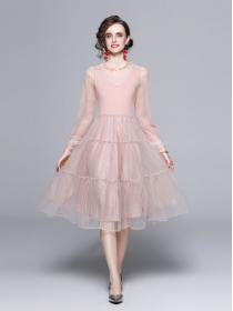 Autumn new knitted mid-length dress Layer dress