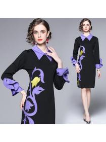 European style Chic Temperament Slim Embroidered Midi Dress