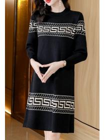 New Style Batwing Sleeve Color Matching Knitting Dress   