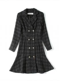Vintage style Tweed Double Breasted Plaid Dress