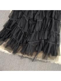 Fashion style matching high waist mid-length A-line skirt