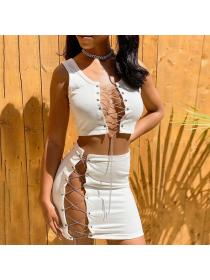 Outlet hot style Summer women's new sexy chain straps cropped vest +short skirt casual skirt