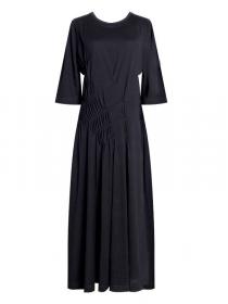 Women's pleated slim three-quarter sleeve long dress