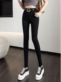 Autumn new high elastic washed cotton pencil pants