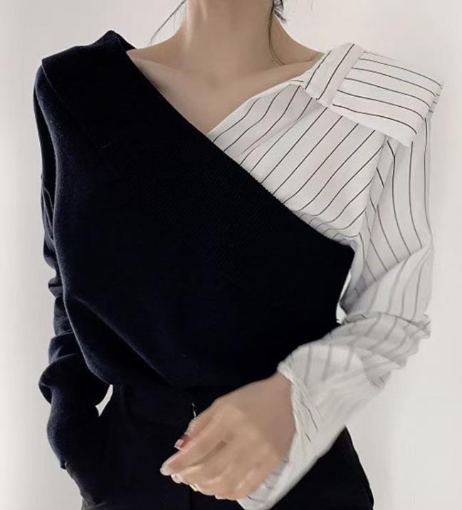 Korean Style Color Matching Stripe Blouse
