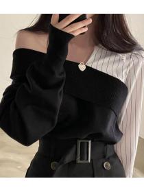 Korean Style Color Matching Stripe Blouse 