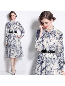 Autumn fashion long-sleeved lapel cotton dress