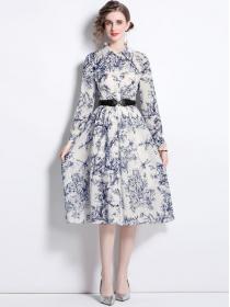 Autumn fashion long-sleeved lapel cotton dress