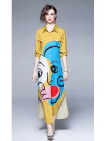 Outlet Fashion Printing Show Waist Nobel  Dress 