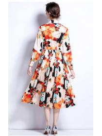 On Sale Printing Show Waist Chiffon Dress 