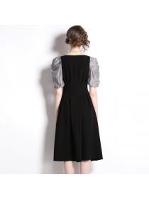 Fashion style puff sleeves Slim dress for women