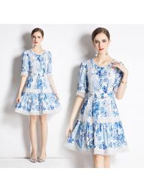 New style elegant lace print dress for women( with belt)
