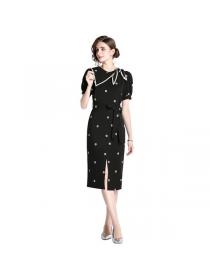 New style women's bow tie slim fit embroidered dress