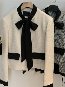 New style tweed ladies temperament bow short coat