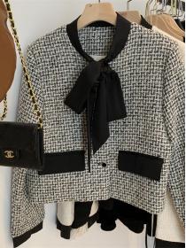 New style tweed ladies temperament bow short coat