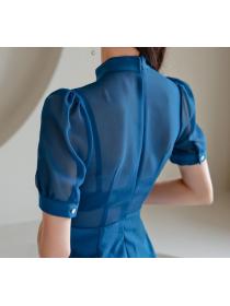 Korean Style V  Collars Hollow Out Show Waist Dress