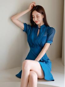 Korean Style V  Collars Hollow Out Show Waist Dress