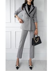 Slim Fit Blazer Fashion Houndstooth Trousers Professional Suit