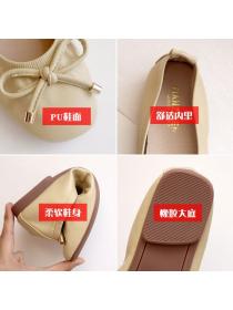 Soft bottom bow shoes flat bottom square head casual work shoes