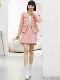 Winter fashion tweed beaded korean style matching fashion two-piece set