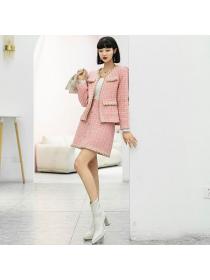 Winter fashion tweed beaded korean style matching fashion two-piece set