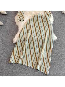 Tender Stripe Fashion Cardigan+Skirt 2pcs set for women