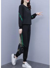 On Sale Women's Korean Style Loose Contrast Color Two-piece Sports   Suit