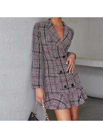 European style Winter temperament double-breasted sexy Tweed suit dress