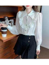 Embroidered lace-paneled shirt