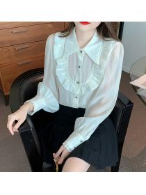 Embroidered lace-paneled shirt