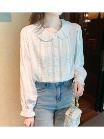 Fashion style Pleated Doll Collar White Shirt