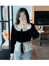 French High Lace Velvet Top