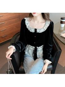 French High Lace Velvet Top