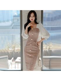 Korean style fashion temperament elegant square neck dress
