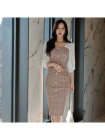 Korean style fashion temperament elegant square neck dress
