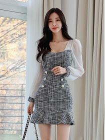 Korean style square collar long-sleeved dress