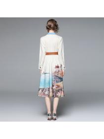 Women's Fashion style high-end shirt long dress(with belt)