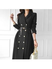 Elegant Suit Collar Double Breasted Pleated Professional Trench Coat