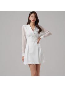 Spring new Korean style OL temperament slim waist suit collar dress