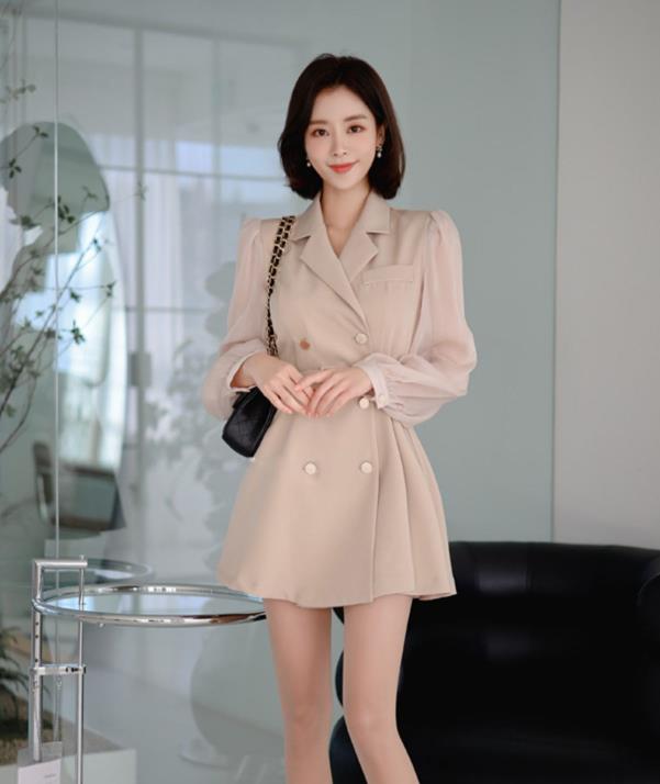 Korean Style Pure Color Show Waist Nobel Dress