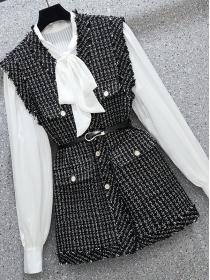 Autumn new two-piece fashion shirt+Black Tweed Waistcoat